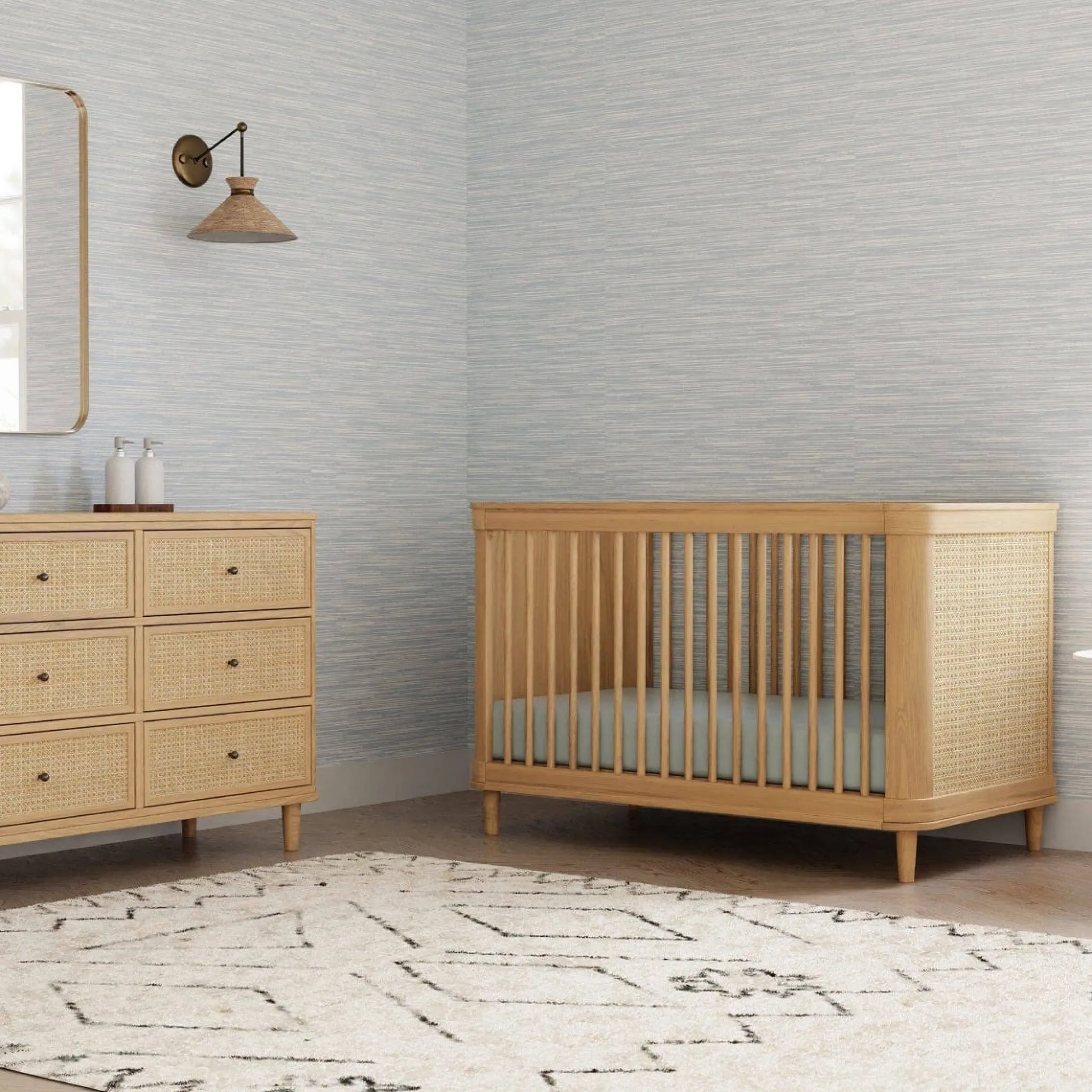 Namesake Cribs & Mattresses|Cribs & Mattresses>Marin with Cane 3-in-1 Convertible Crib - Honey and Honey Cane