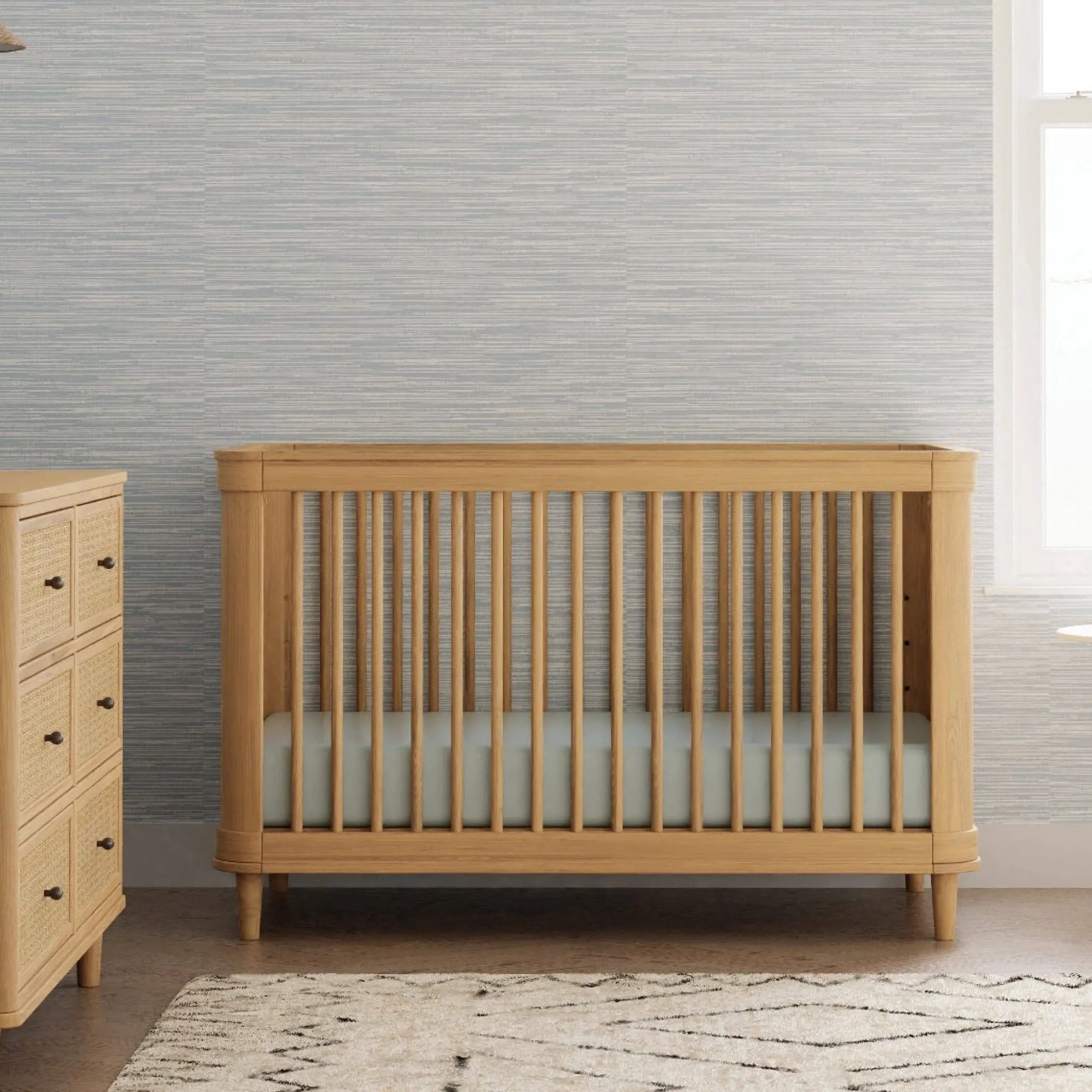 Namesake Cribs & Mattresses|Cribs & Mattresses>Marin with Cane 3-in-1 Convertible Crib - Honey and Honey Cane