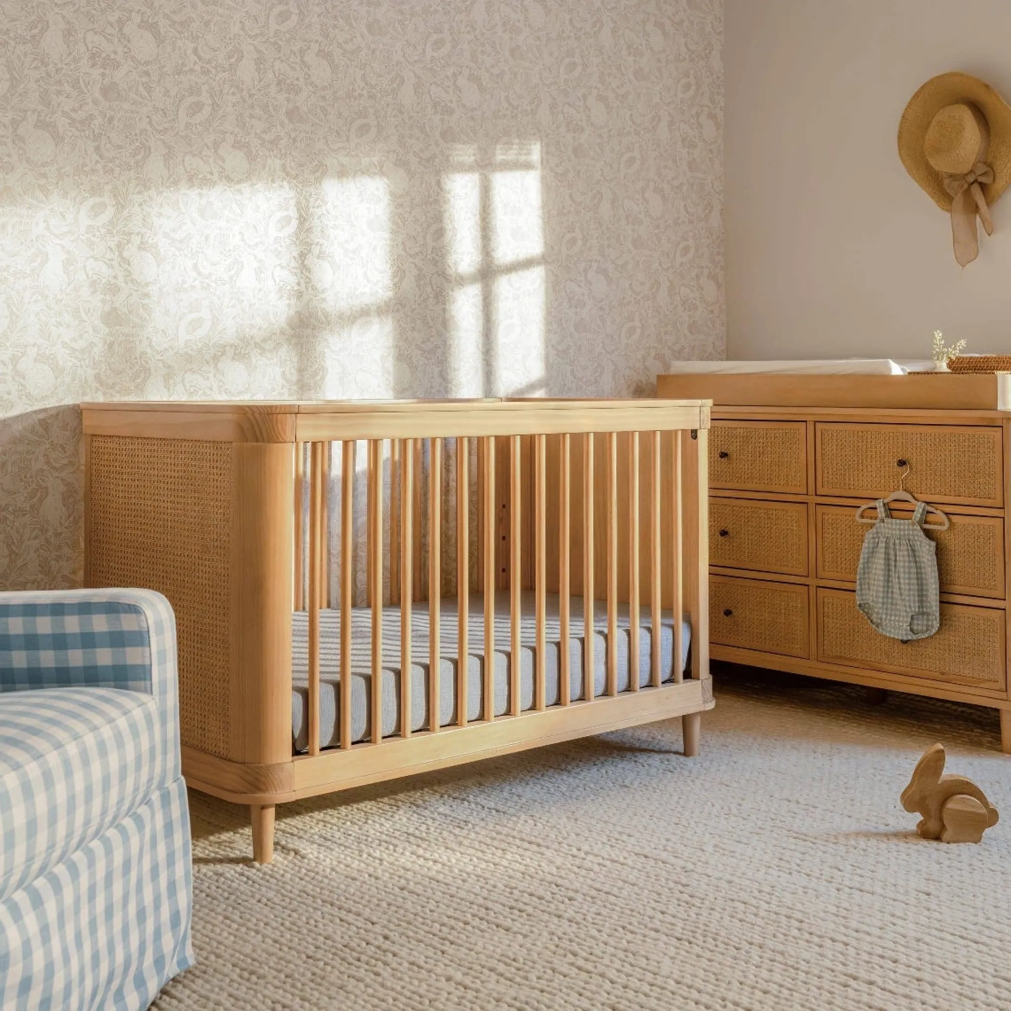 Namesake Cribs & Mattresses|Cribs & Mattresses>Marin with Cane 3-in-1 Convertible Crib - Honey and Honey Cane