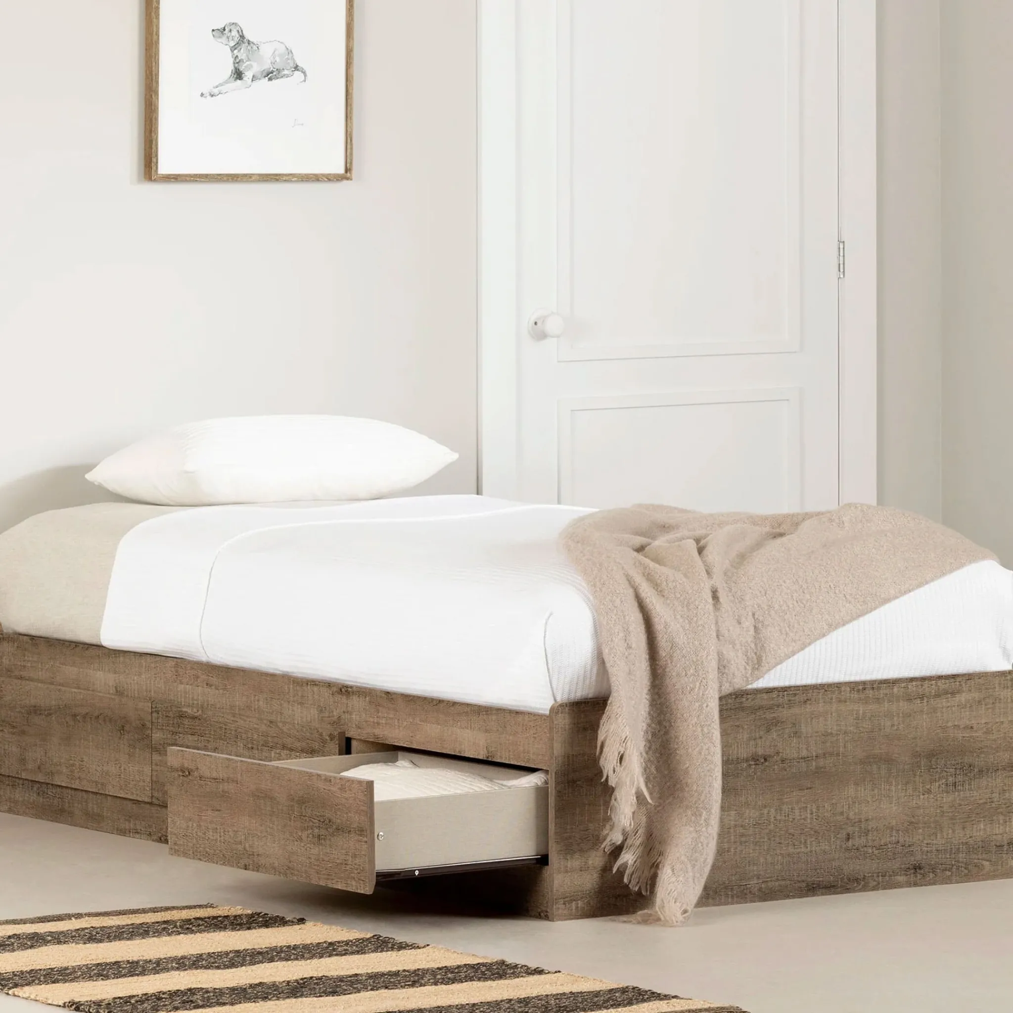 South Shore Mates Bed with 3 Drawers - Arlen Weathered Oak