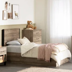 South Shore Mates Bed with 3 Drawers - Arlen Weathered Oak