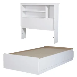 South Shore Twin, Full & Queen Beds>Mates Bed With Bookcase Headboard Set - Vito Pure White