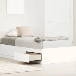 South Shore Mates Twin Bed with 3 drawers - Pure White