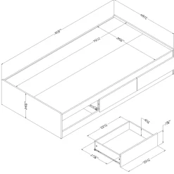 South Shore Mates Twin Bed with 3 drawers - Pure White