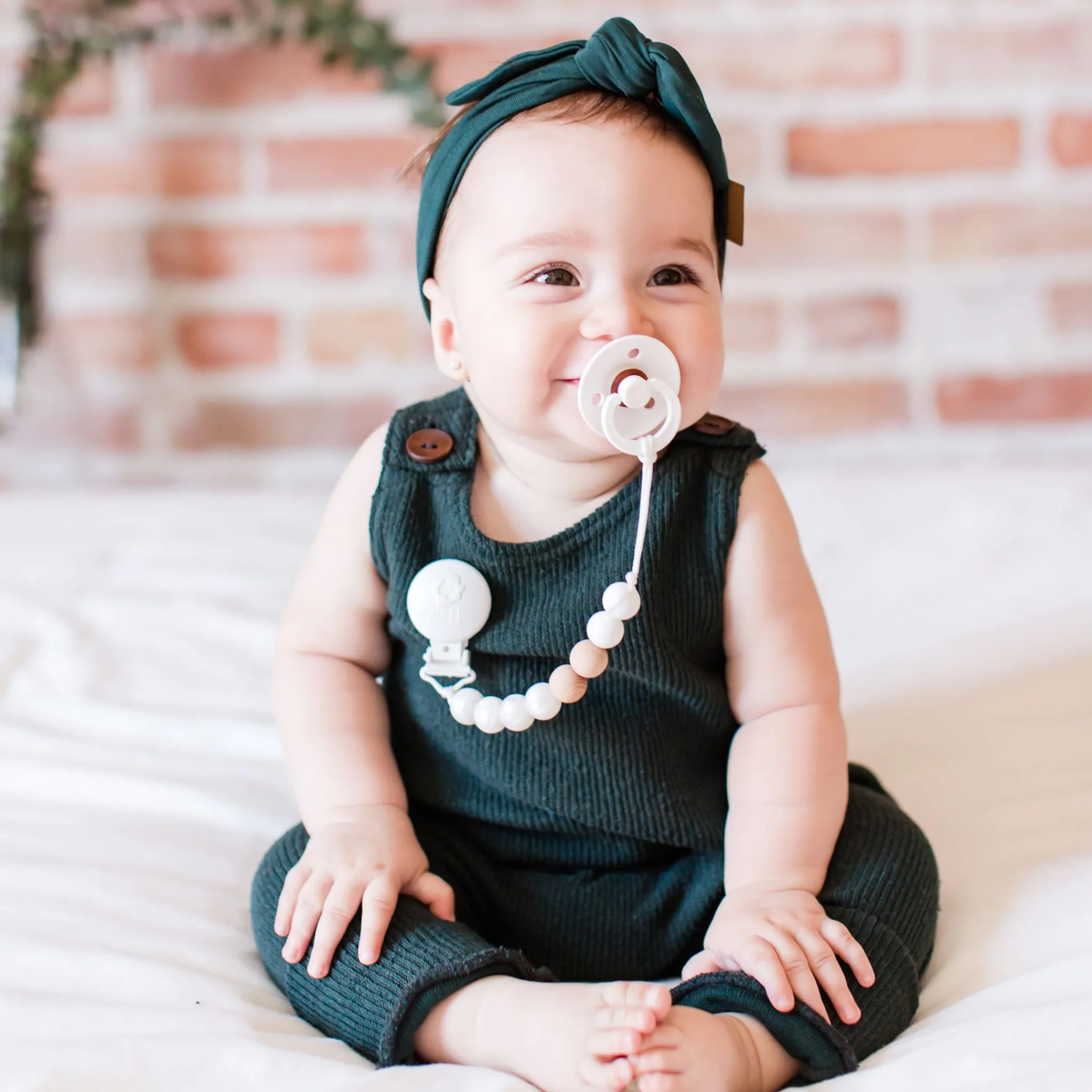 Bulle Pacifiers & Clips|Pacifiers & Clips>Maxi Wood Pacifier Clip - Pearl
