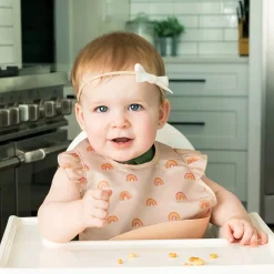 Tiny Twinkle Mess proof Silicone Pocket Bib Ruffle - Boho Rainbow
