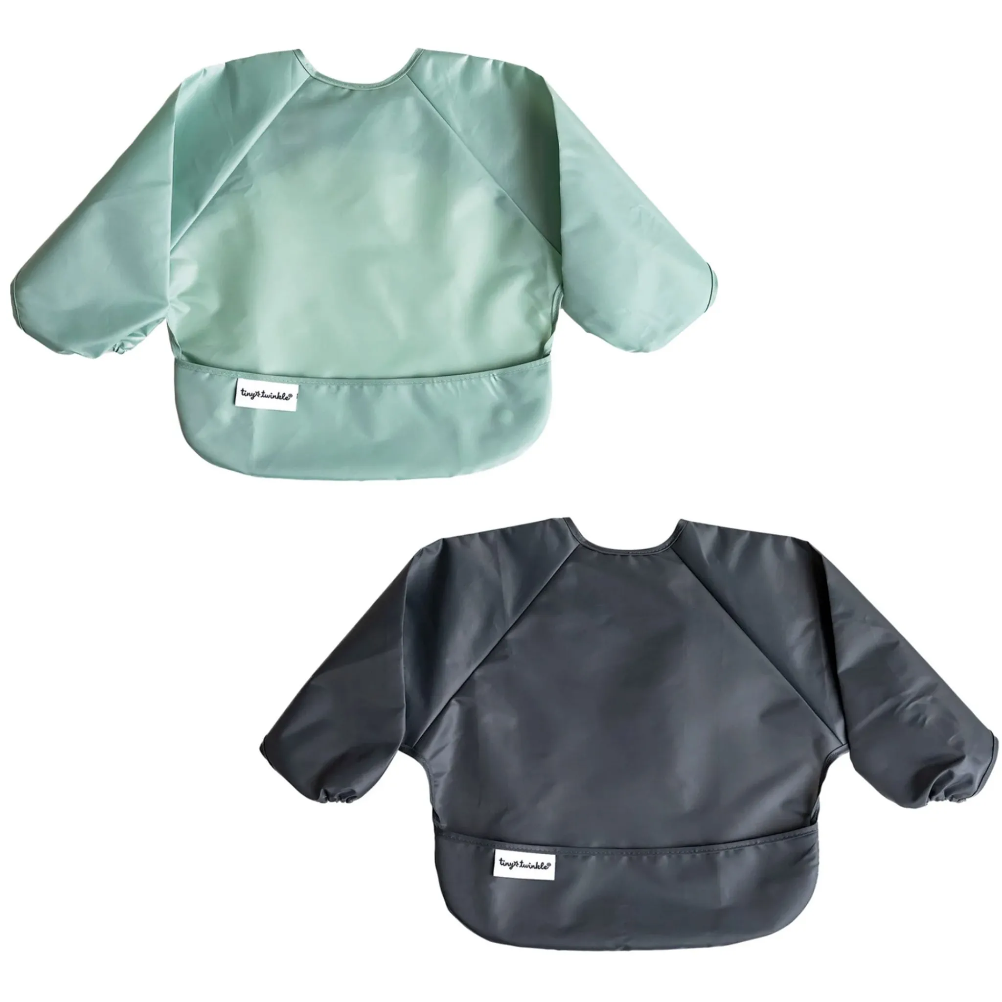 Kids Tiny Twinkle Mess-proof Full Sleeve Bib 2 Pack - Sage / Charcoal