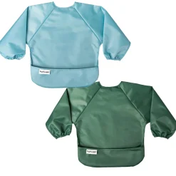 Kids Tiny Twinkle Bibs|Breastfeeding>Mess-proof Full Sleeve Bib 2 Pack - Slate / Olive