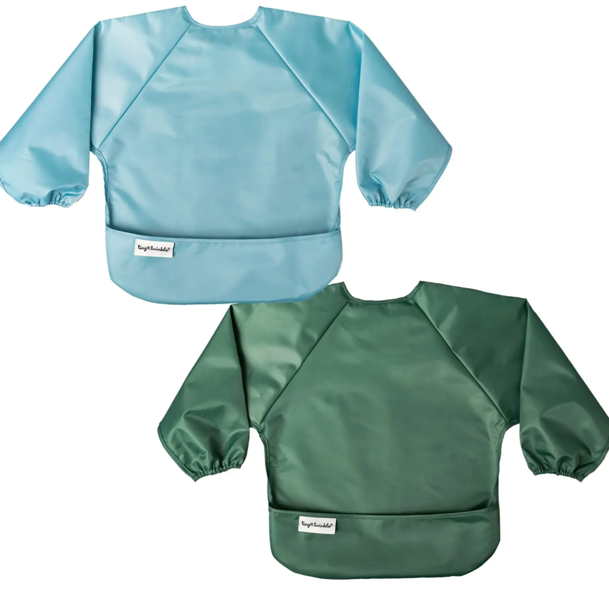 Kids Tiny Twinkle Bibs|Breastfeeding>Mess-proof Full Sleeve Bib 2 Pack - Slate / Olive