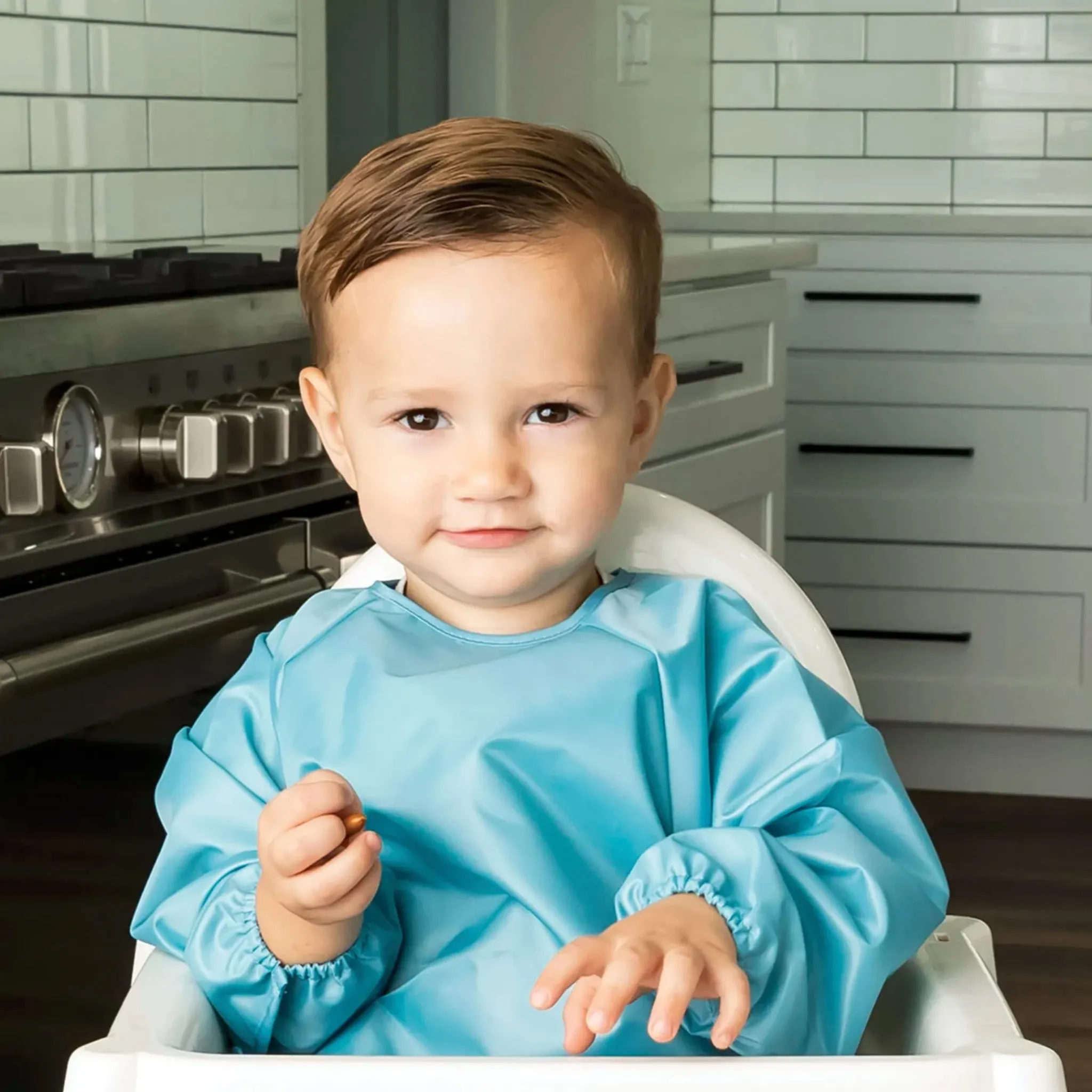 Kids Tiny Twinkle Bibs|Breastfeeding>Mess-proof Full Sleeve Bib 2 Pack - Slate / Olive