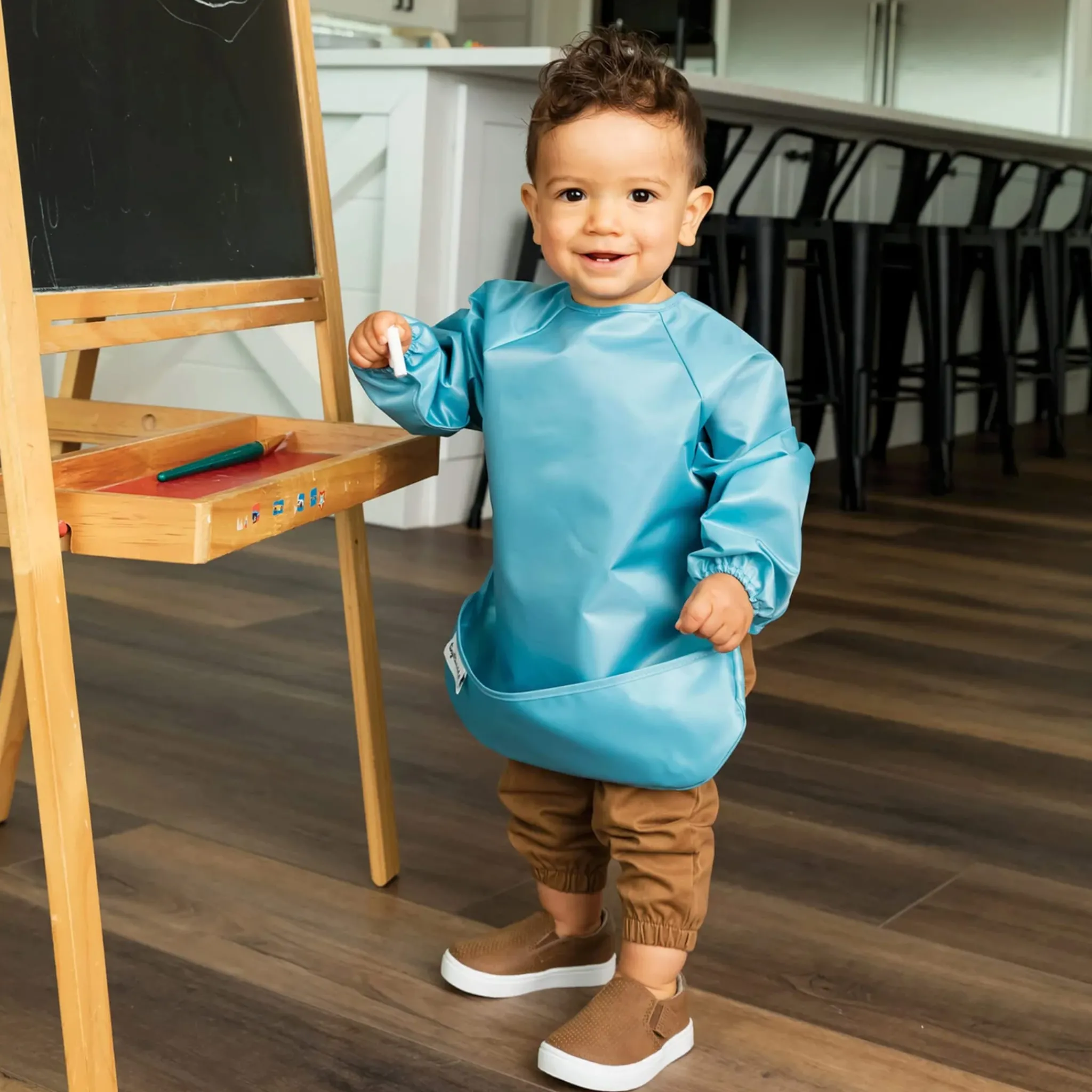 Kids Tiny Twinkle Bibs|Breastfeeding>Mess-proof Full Sleeve Bib 2 Pack - Slate / Olive