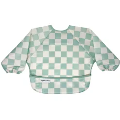 Kids Tiny Twinkle Mess-proof Full Sleeved Bib - Sage Checkers 6-24m