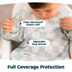 Kids Tiny Twinkle Mess-proof Full Sleeved Bib - Sage Checkers 6-24m