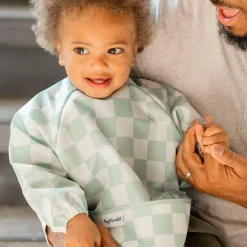 Kids Tiny Twinkle Mess-proof Full Sleeved Bib - Sage Checkers 6-24m