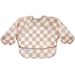 Kids Tiny Twinkle Mess-proof Full Sleeved Bib - Brown Checkers 6-24m