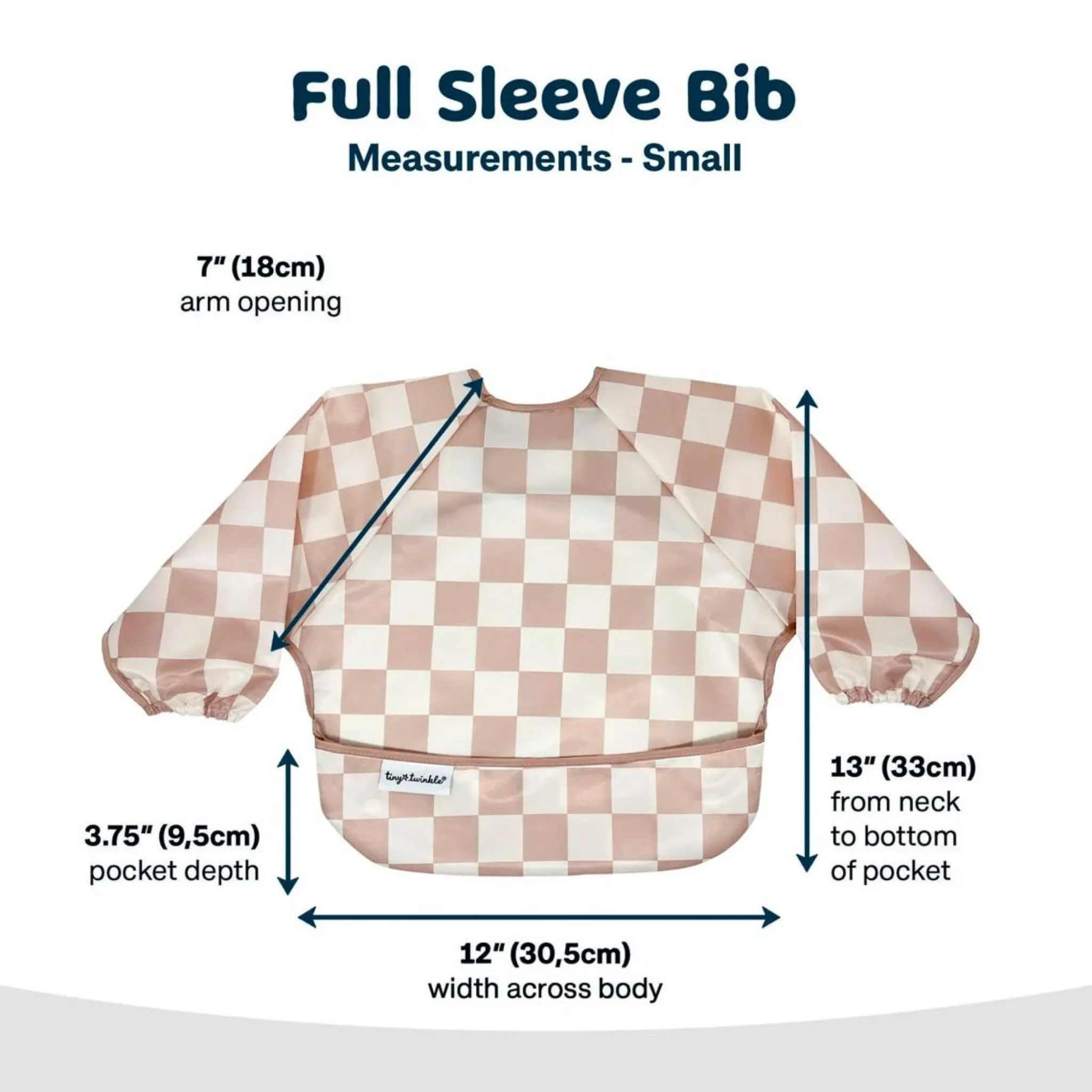 Kids Tiny Twinkle Mess-proof Full Sleeved Bib - Brown Checkers 6-24m