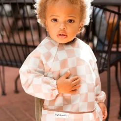 Kids Tiny Twinkle Mess-proof Full Sleeved Bib - Brown Checkers 6-24m