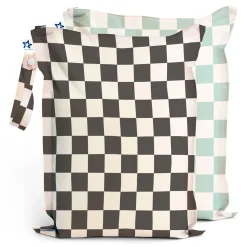 Tiny Twinkle Diaper Bags|Diaper Bags>Mess-proof Wet Bags 2-Pack - Black / Sage Checkers