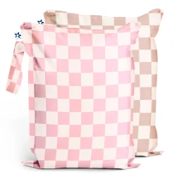 Tiny Twinkle Mess-proof Wet Bags 2-Pack - Pink / Brown Checkers