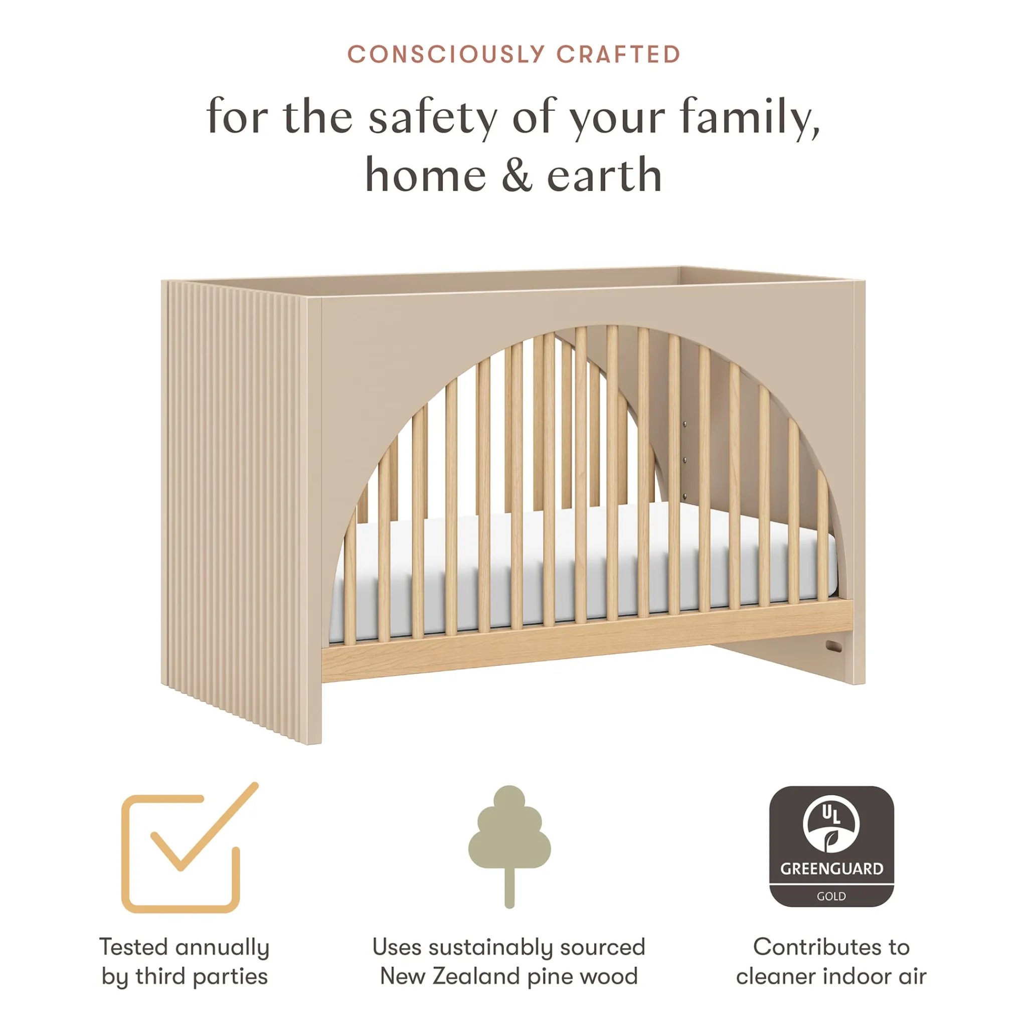 Babyletto Moab 3-in-1 Convertible Crib - Taupe/Ash