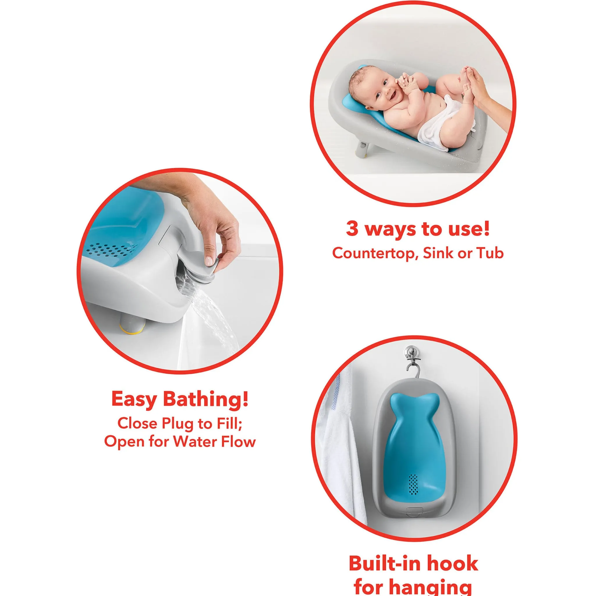 Skip Hop Baby Baths & Seats|Bath Accessories>Moby Recline & Rinse Bather - Grey / Blue