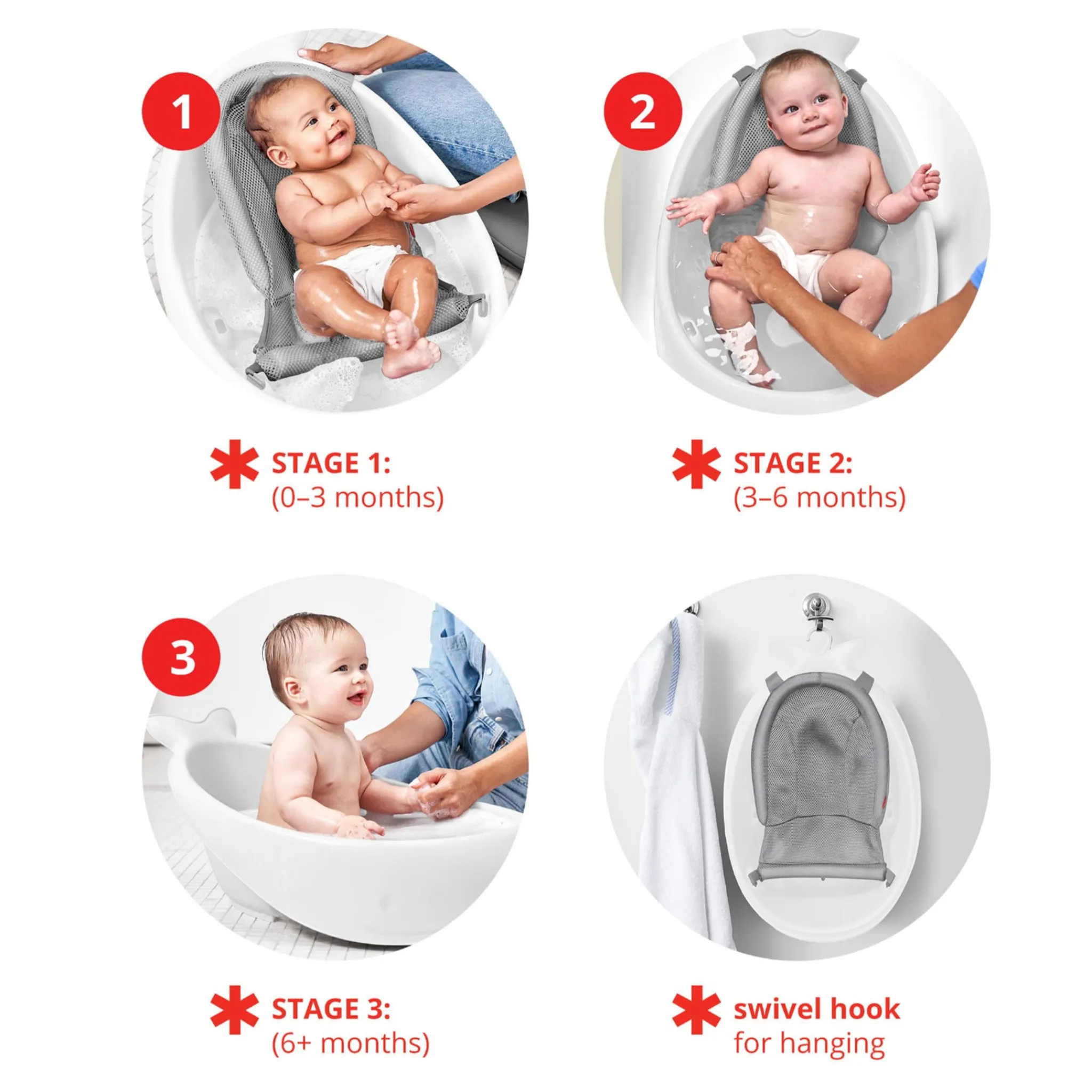 Skip Hop Baby Baths & Seats|Bath Accessories>MOBY® Smart Sling™ 3-Stage Tub - White