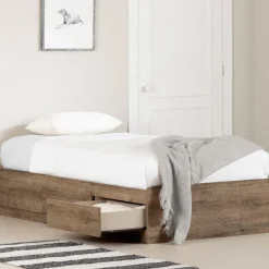 South Shore Munich Twin Mates Bed - Weathered Oak