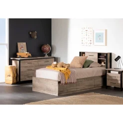 South Shore Munich Twin Mates Bed - Weathered Oak