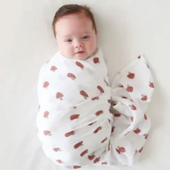 Kids Lulujo Blankets|Blankets>Mushroom-cotton Muslin Swaddl