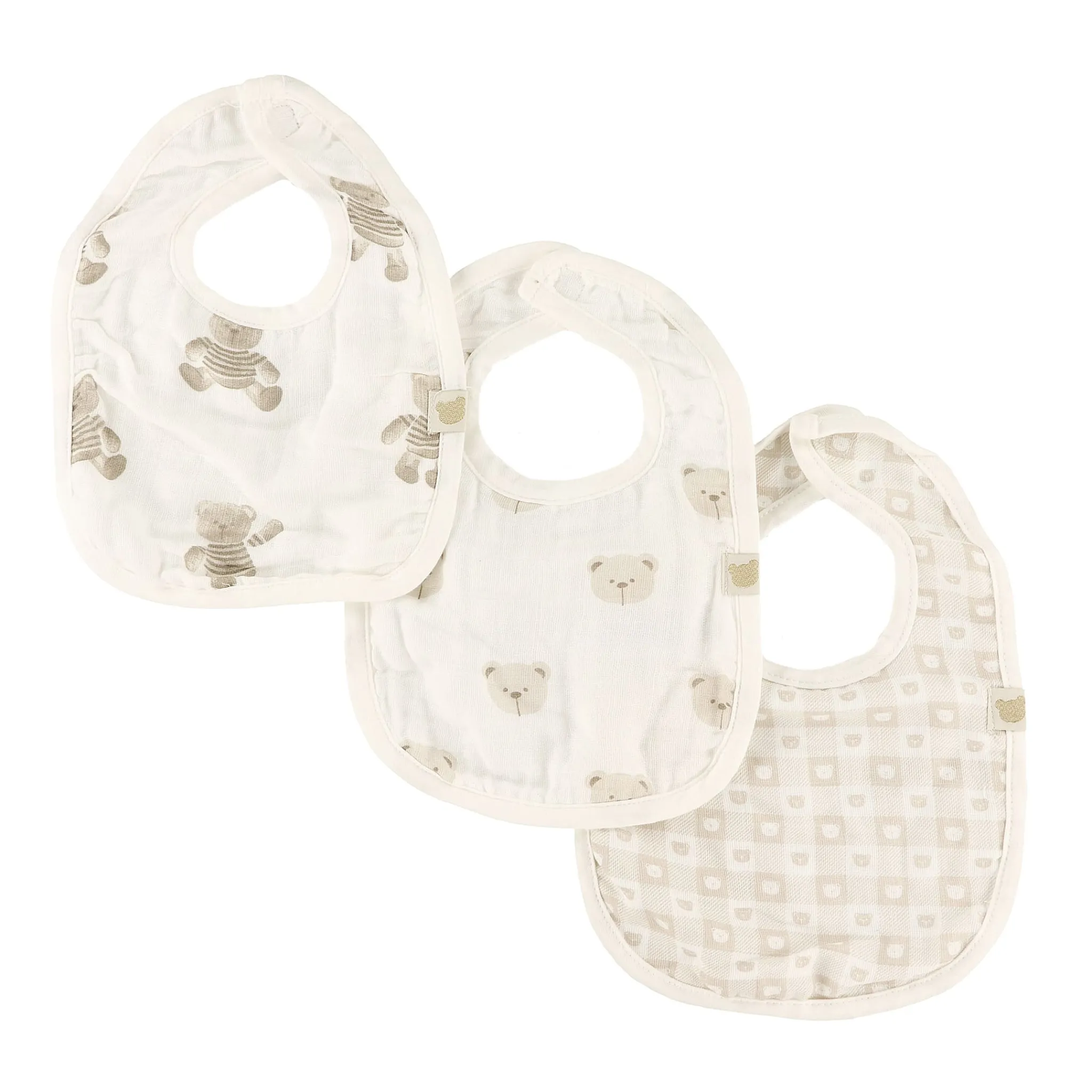 Piccolo Bambino Muslin Set of 3 Milk Bibs -Teddy