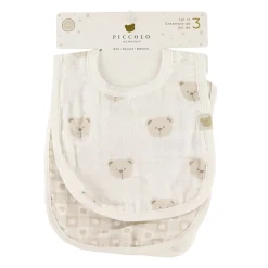 Piccolo Bambino Muslin Set of 3 Milk Bibs -Teddy