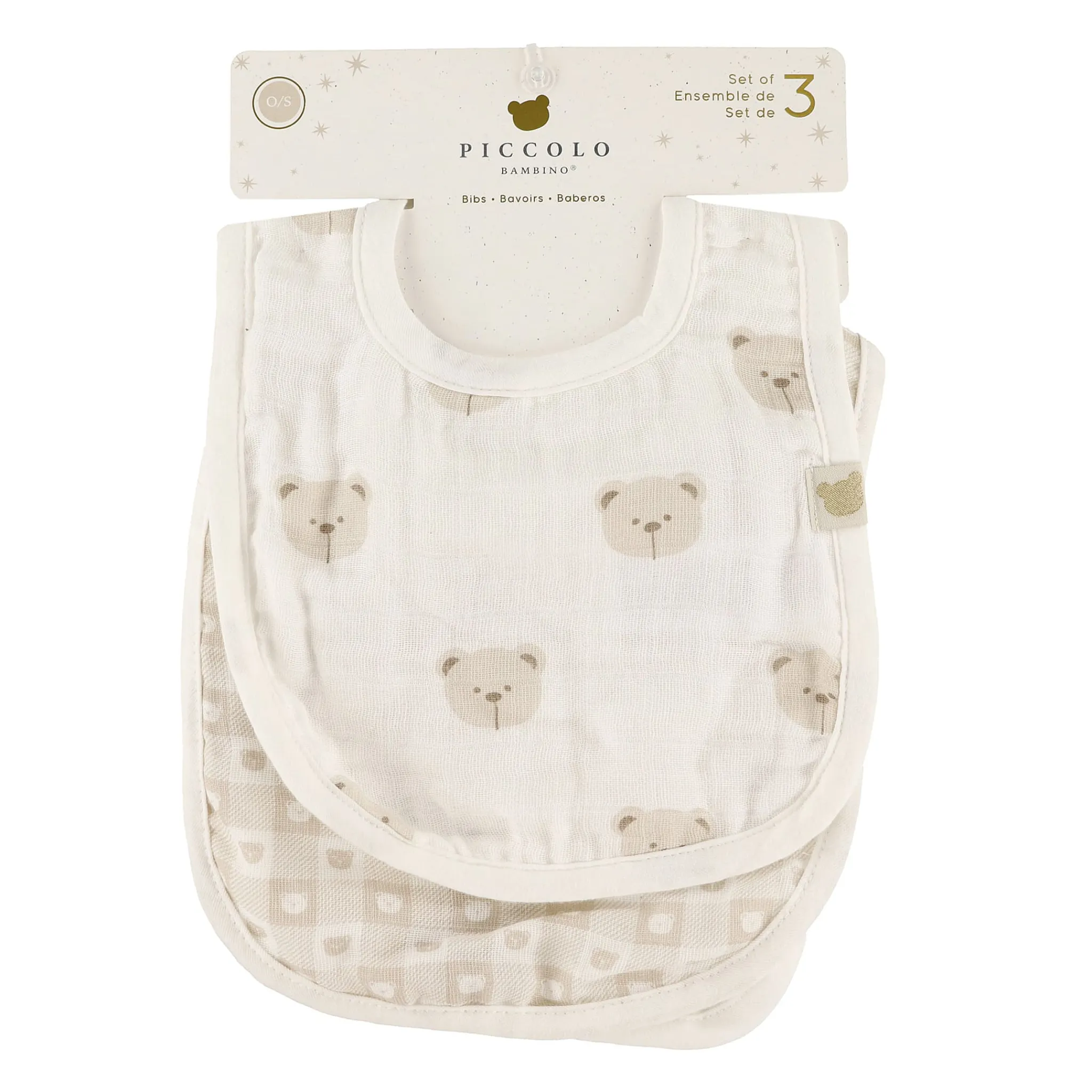 Piccolo Bambino Muslin Set of 3 Milk Bibs -Teddy