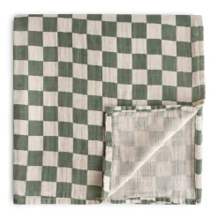 Kids Mushie Blankets|Blankets>Muslin Swaddle Blanket - Olive Check