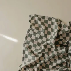 Kids Mushie Blankets|Blankets>Muslin Swaddle Blanket - Olive Check