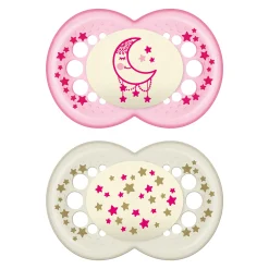 Mam Baby Pacifiers & Clips|Pacifiers & Clips>Night Orthodontic Pacifier 6m+ (2) - Pink Glow in the Dark