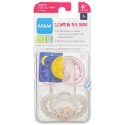 Mam Baby Pacifiers & Clips|Pacifiers & Clips>Night Orthodontic Pacifier 6m+ (2) - Pink Glow in the Dark