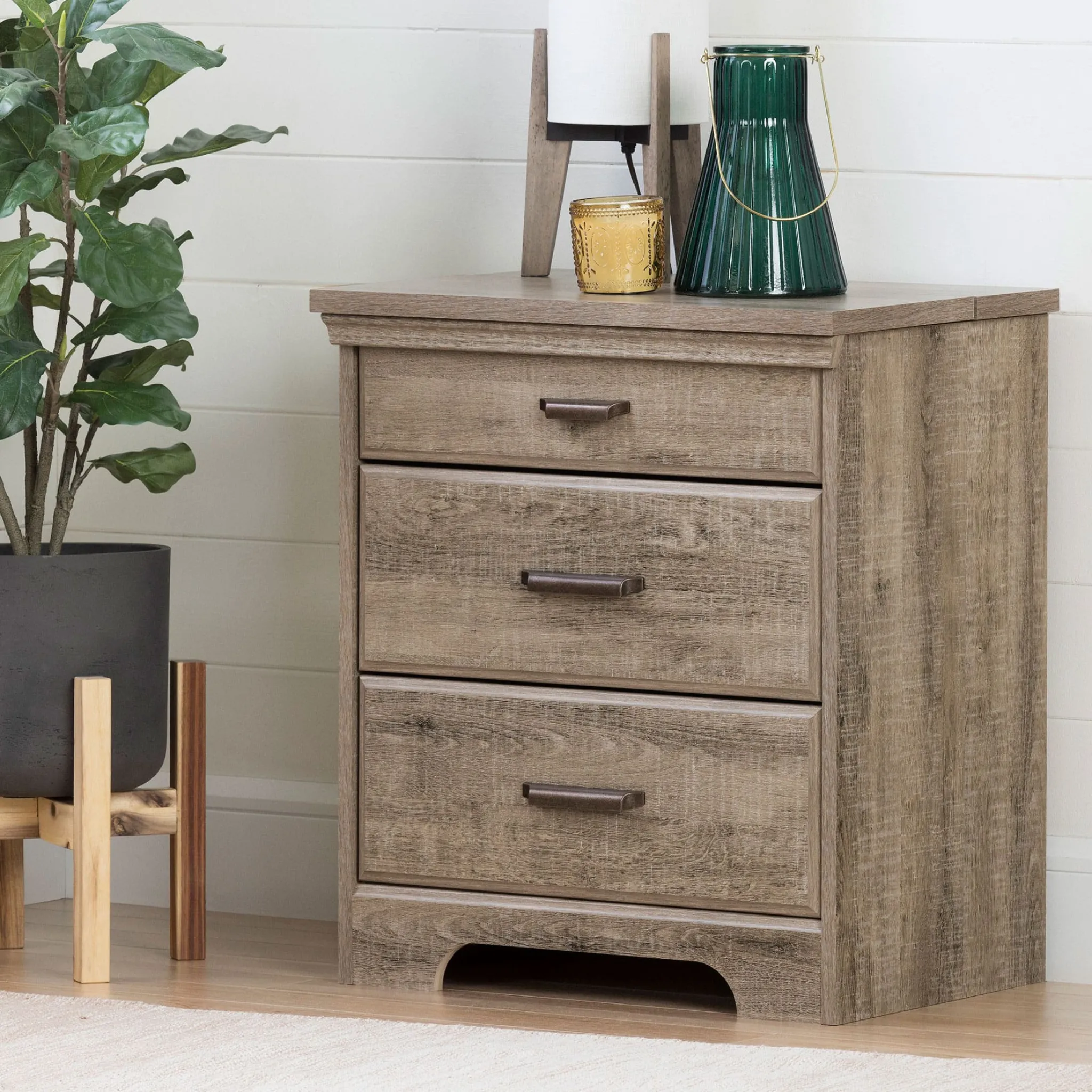 South Shore Nightstand Charging Station - Versa Weathered Oak