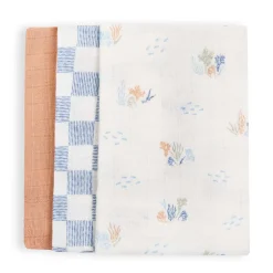 Kids Avery Row Blankets|Blankets>Organic Baby Muslin Blanket Set of 3 - Coastline