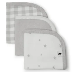 Kids Rise Little Earthling Organic Cotton 3-Pack Washcloth - Grey Stars