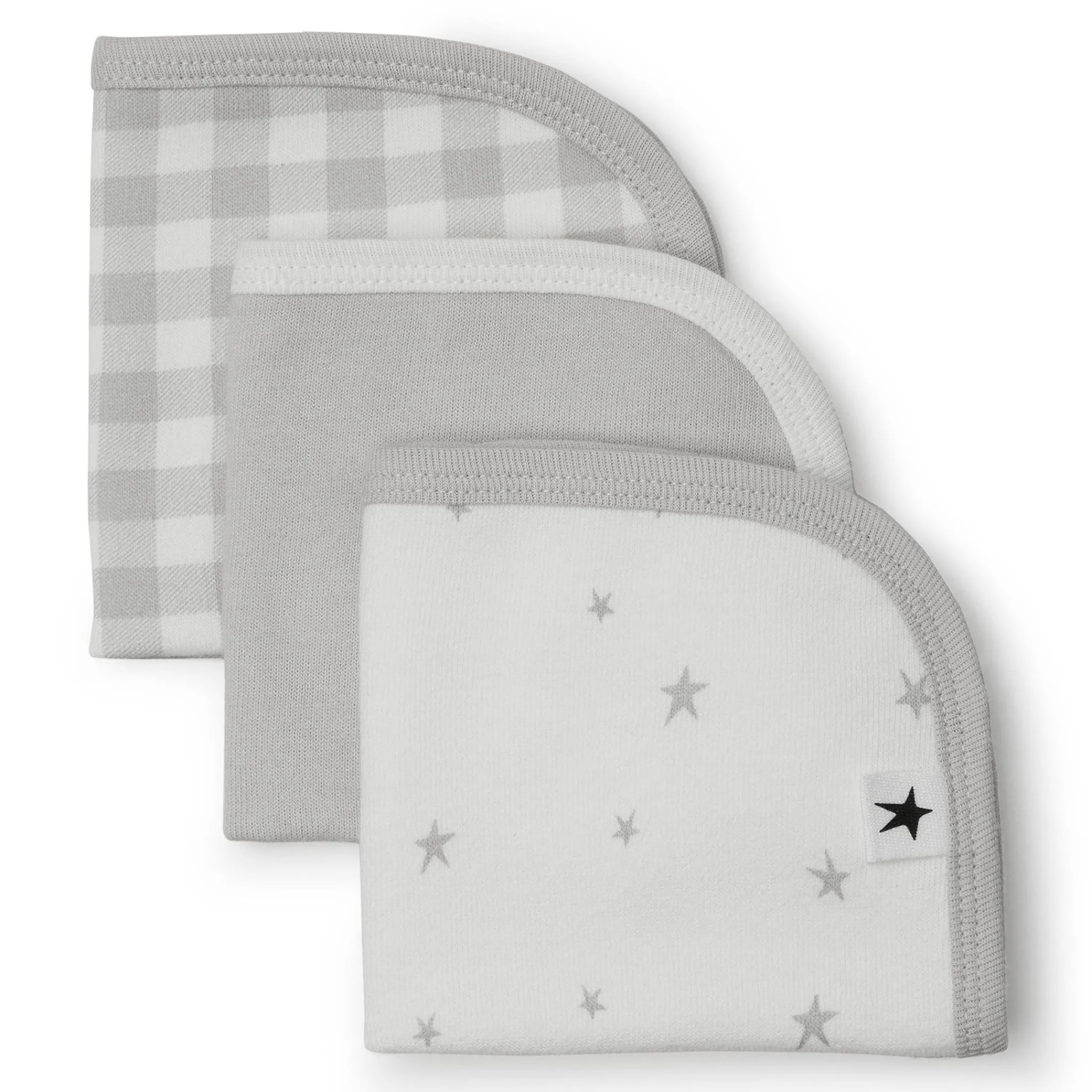 Kids Rise Little Earthling Organic Cotton 3-Pack Washcloth - Grey Stars