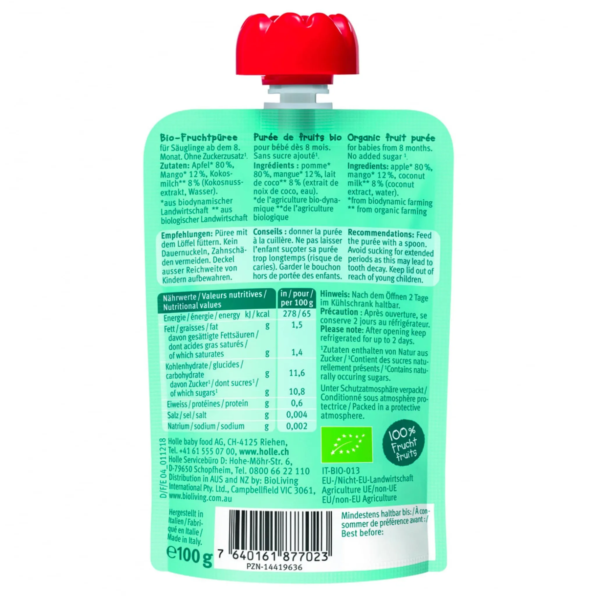 Holle Organic Pouch - Croco Coco - Apple & Mango with Coconut (from 8 months)