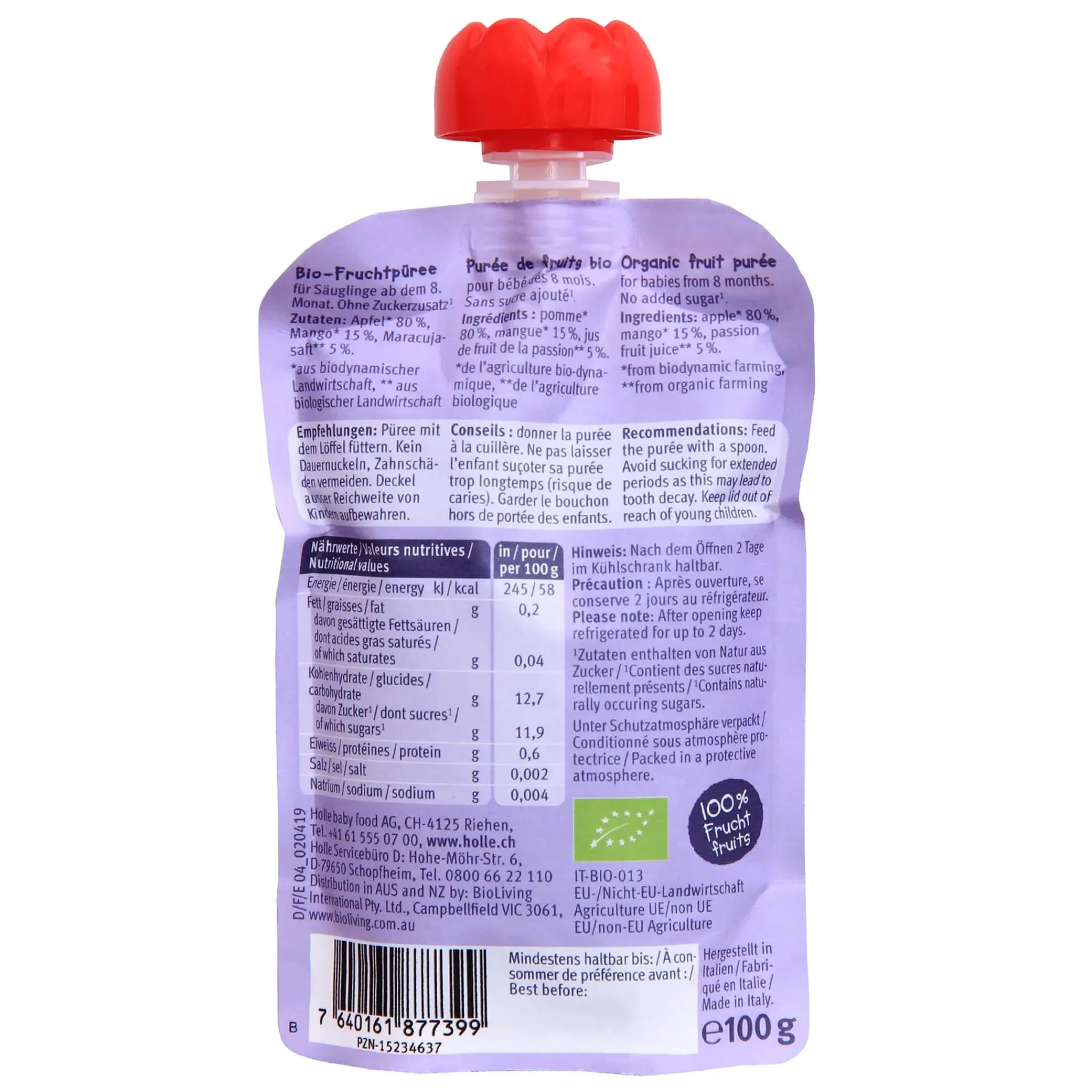 Holle Organic Pouch - Tropic Tiger - Apple with Mango & Passion fruit (from 8 months)