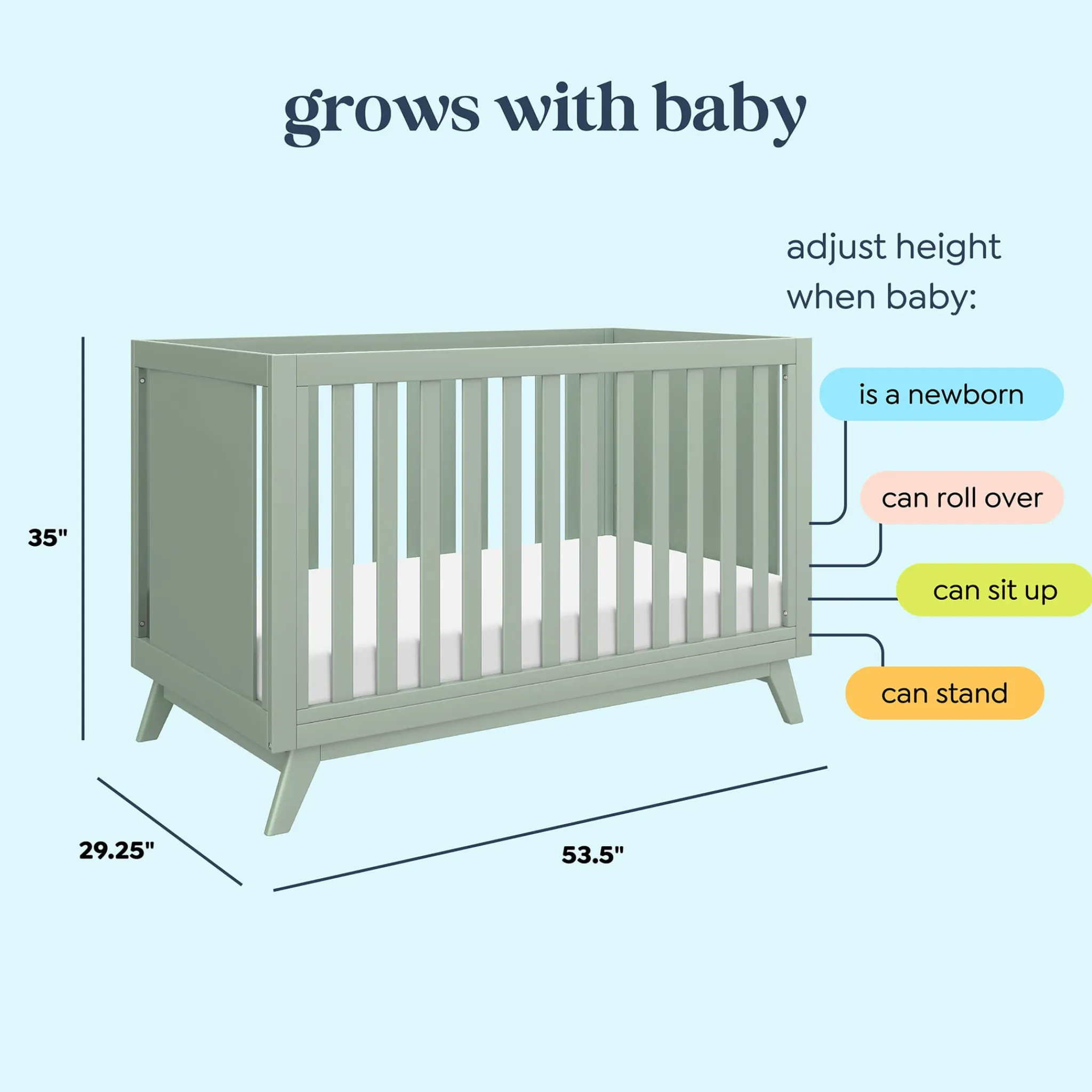 DaVinci Cribs & Mattresses|Cribs & Mattresses>Otto 3-in-1 Convertible Crib- Sage