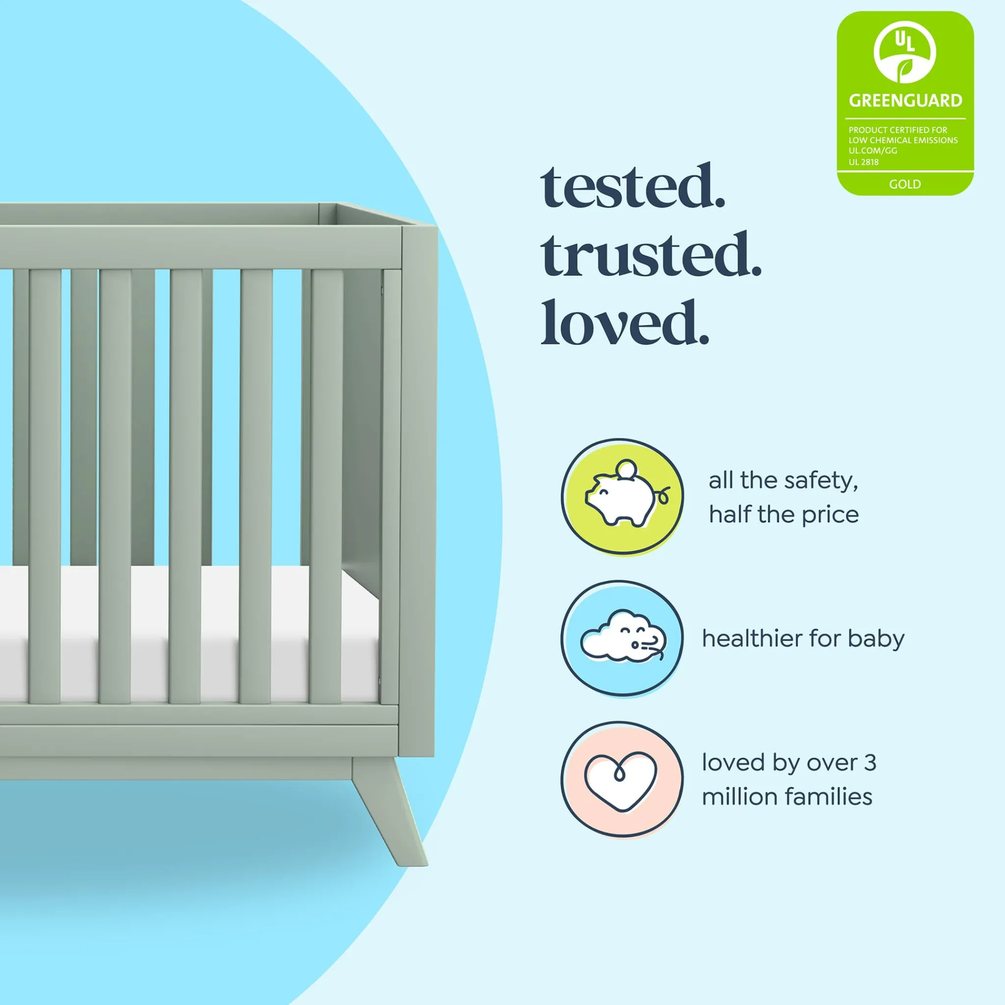 DaVinci Cribs & Mattresses|Cribs & Mattresses>Otto 3-in-1 Convertible Crib- Sage