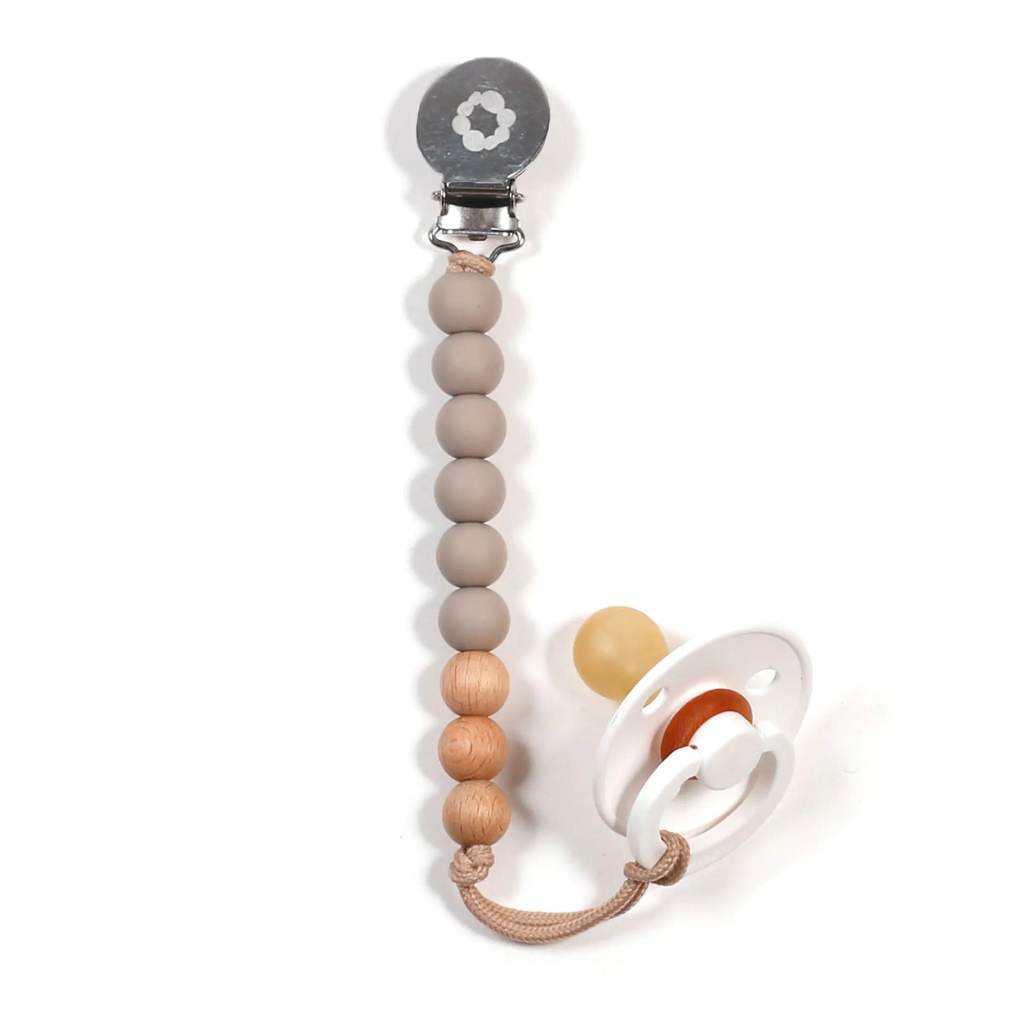 Bulle Pacifier Clip - Inox Wood Taupe