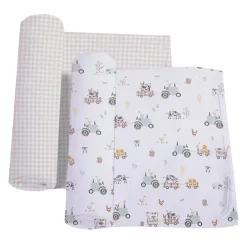 Kids Living Textiles Blankets|Blankets>2-pack Jersey Swaddle - Tractor Ride