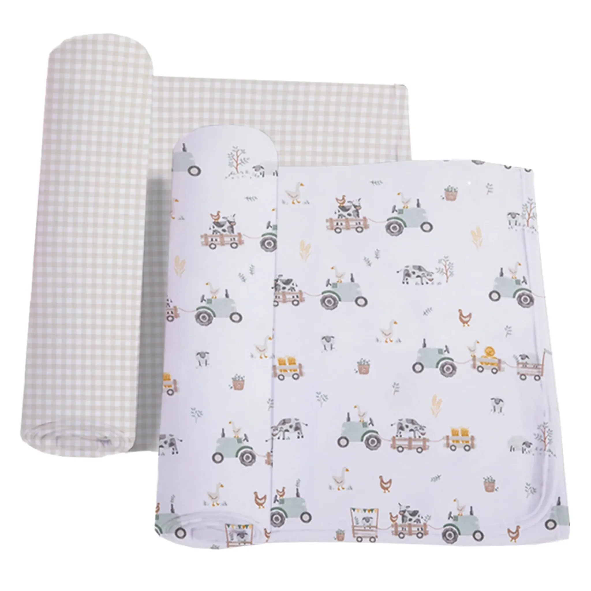Kids Living Textiles Blankets|Blankets>2-pack Jersey Swaddle - Tractor Ride