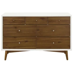 Babyletto Palma 7-Drawer Double Dresser - Warm White / Natural Walnut