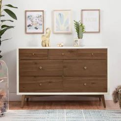 Babyletto Palma 7-Drawer Double Dresser - Warm White / Natural Walnut
