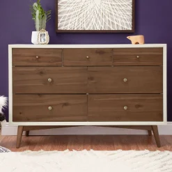 Babyletto Palma 7-Drawer Double Dresser - Warm White / Natural Walnut